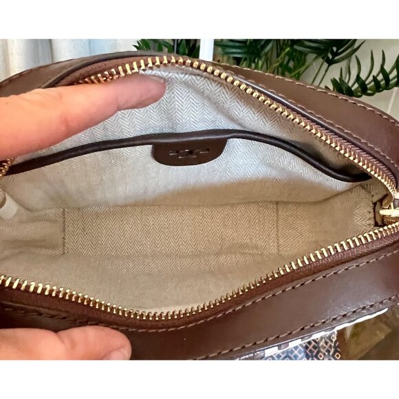 Authentic Tory Burch Brown and White Woven Plaid McGraw Camera Bag - Picture 7 of 8